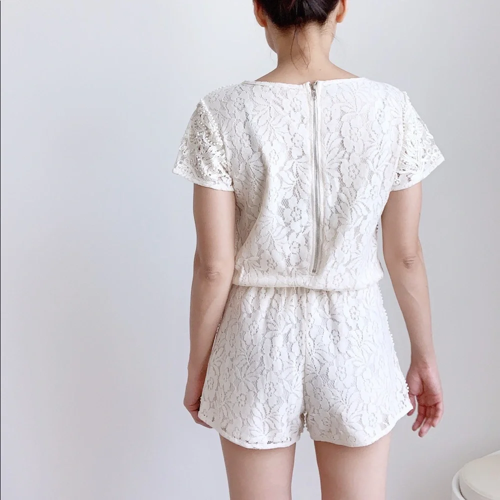 WELL MADE BEADED LACE ROMPER - OFF WHITE BEIGE - Picture 3 of 9